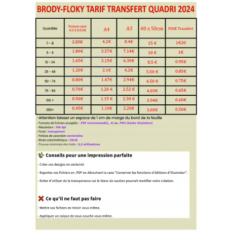 Tarif transfert sérigraphique