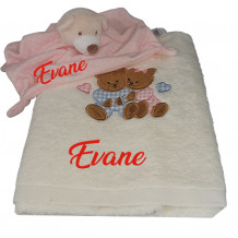 Serviette bain + doudou pour bébé