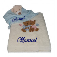 Serviette bain + doudou pour bébé